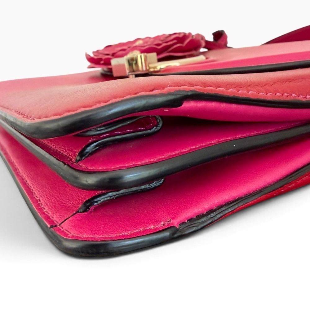 Versace DV One Limited Edition Pink Red Leather Top Handle Bag Flower Charm - Picture 9 of 16